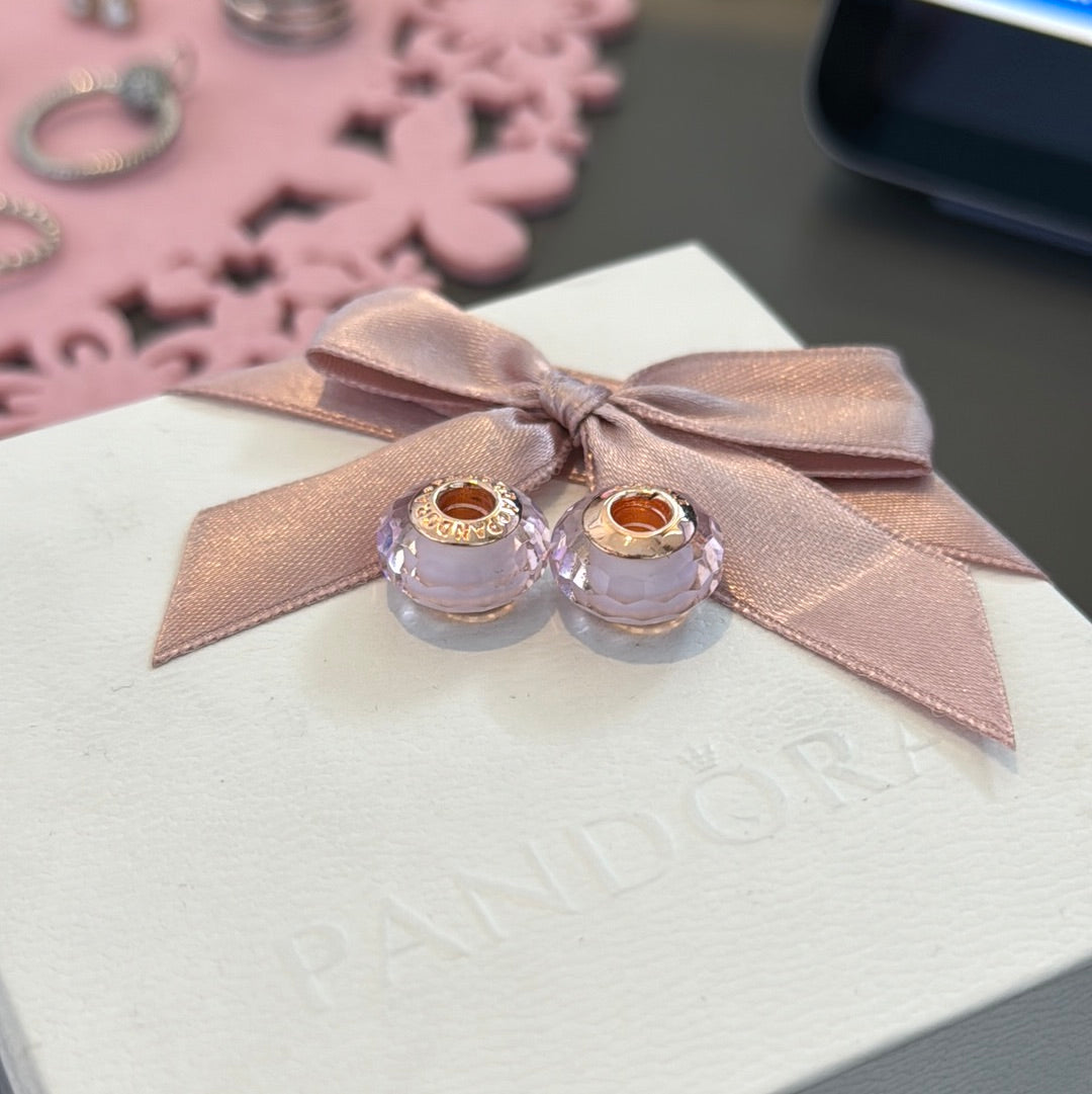 Sterling Silver Plated Rose Gold Faceted Murano In Pink PAIR
