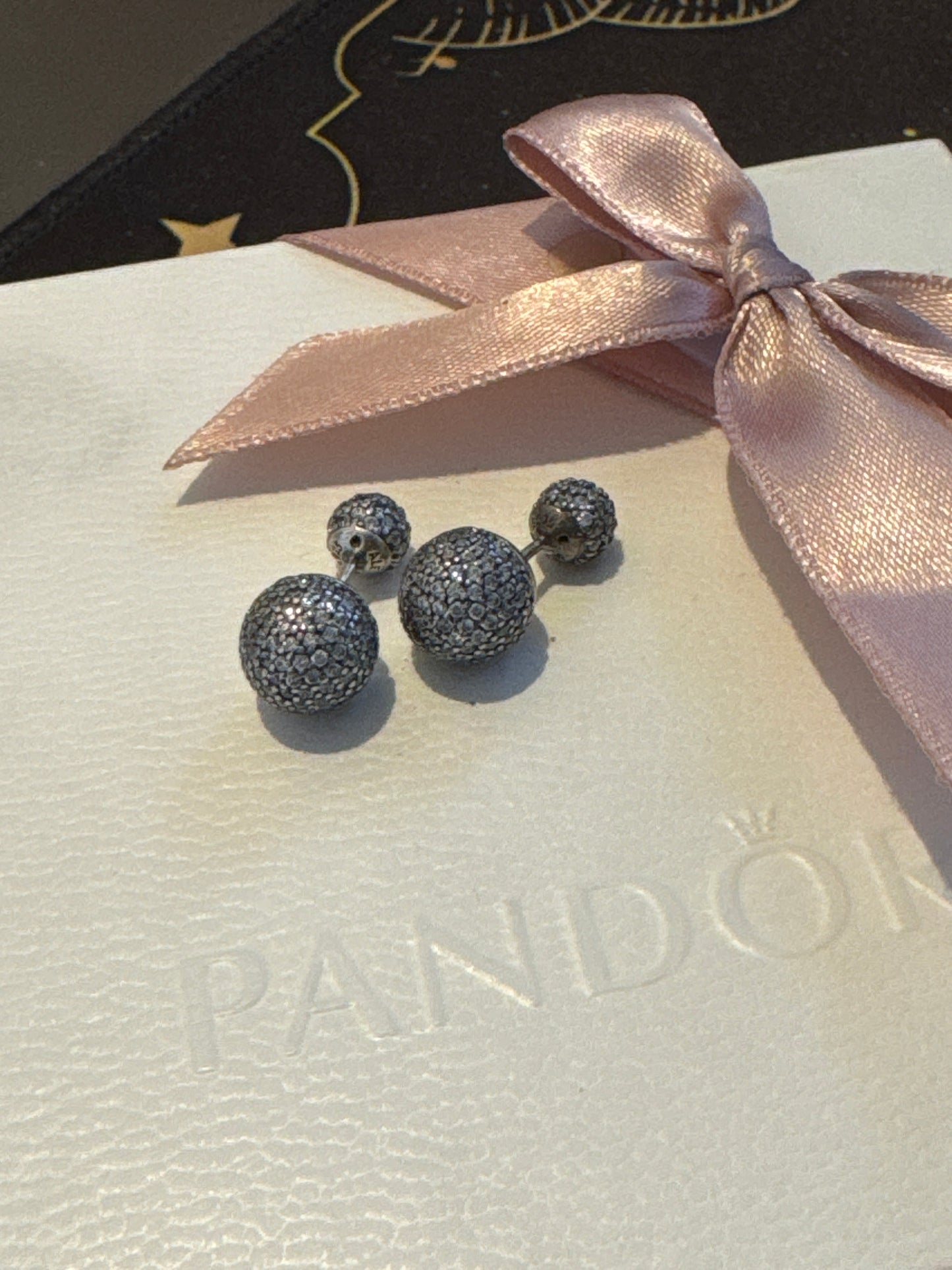 Genuine Pandora Pave Double Ball Earrings