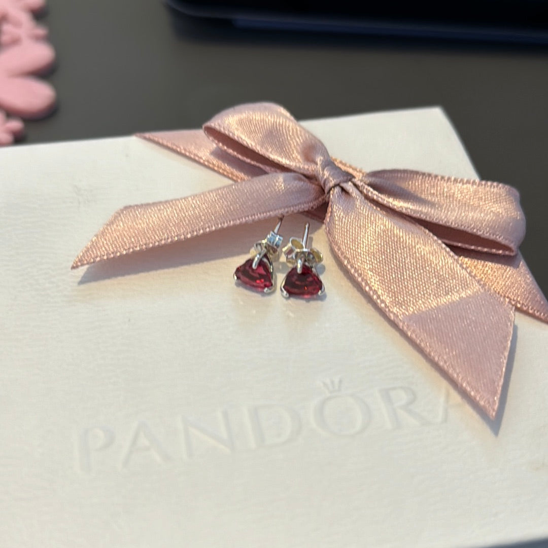 Genuine Pandora Pink CZ Heart Earrings Studs.