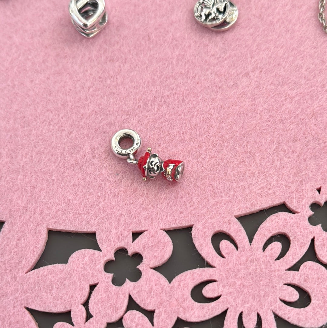Genuine Pandora Chinese Two Tone Fortune and Luck Dangle Charm With Red Enamel Details