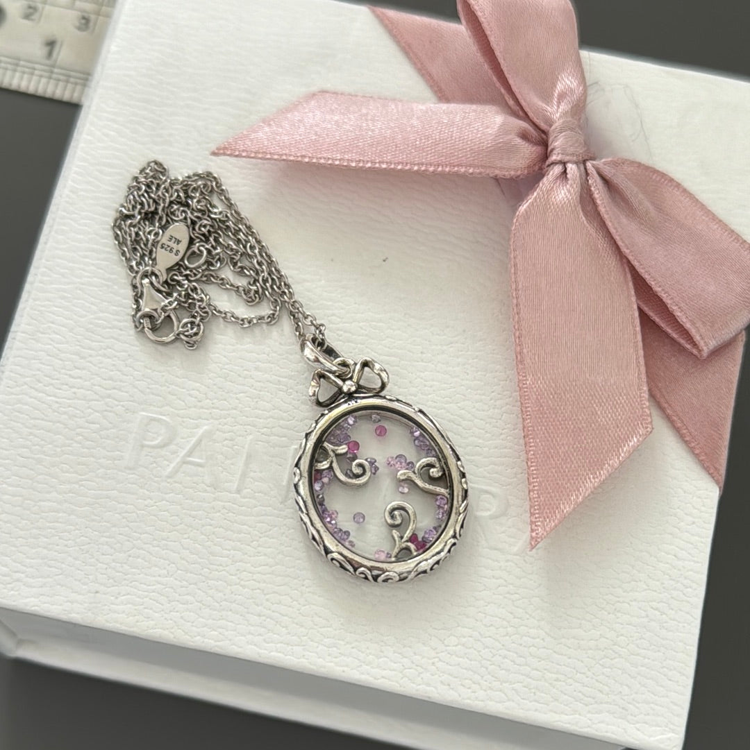Genuine Pandora Regal Locket of Dazzle Locket Necklace 50cm Chain HTF