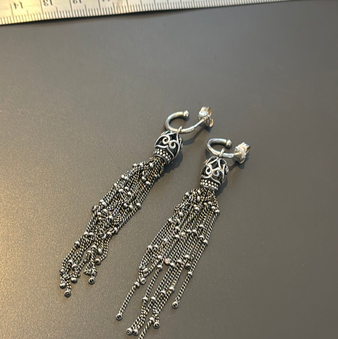 Genuine Pandora Oriental Large Tassel Pave Dangle Earrings Statement Piece