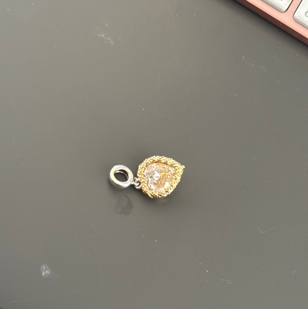 Genuine Chamilia Beautiful Golden Heart With Large Clear CZ Heart Dangle Charm