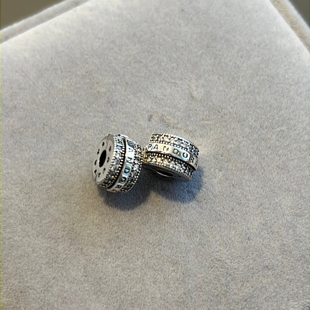 Genuine Pandora Pave Logo Pave Silicone Insert Clip x2