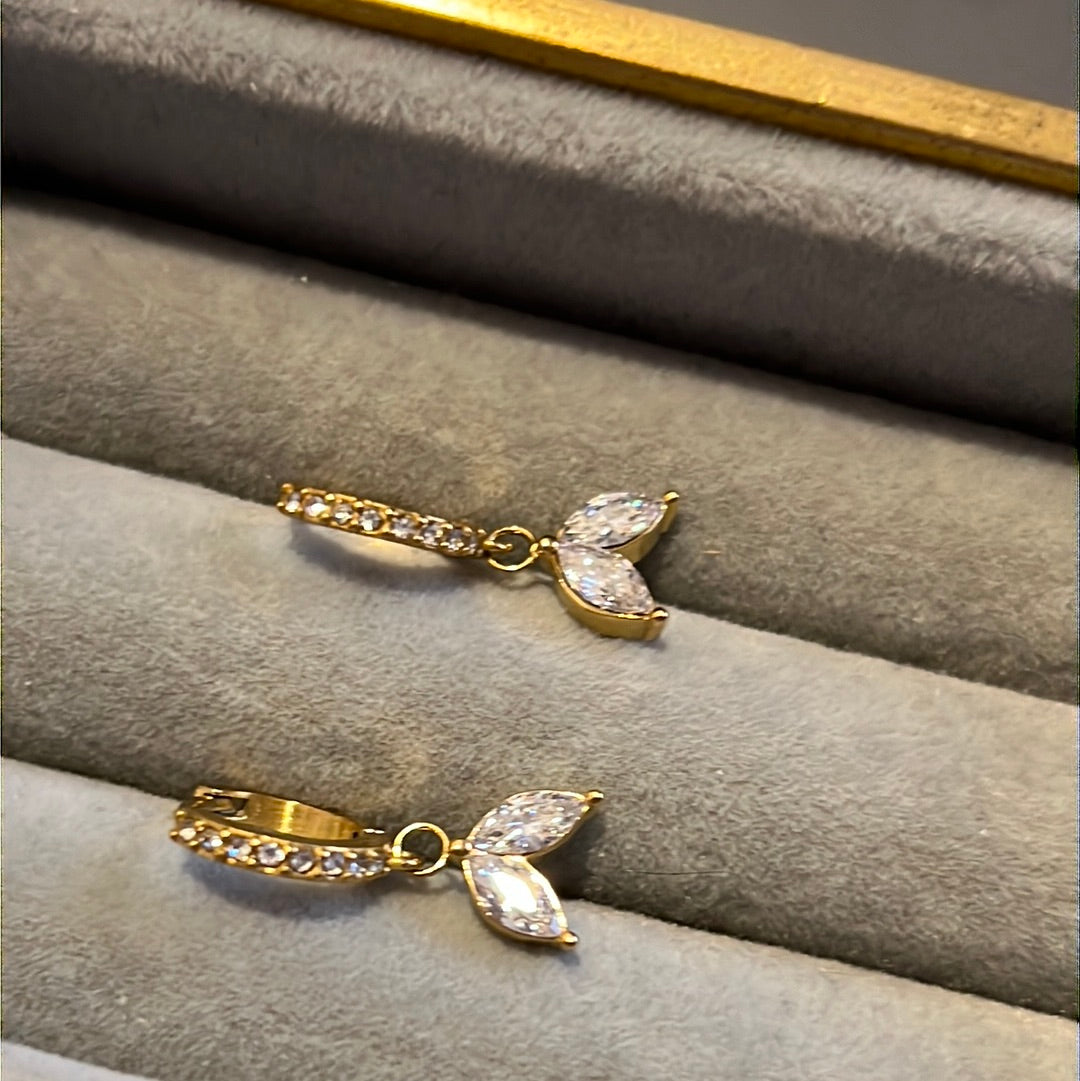 Brand New Gold Plated Pave Mermaid Tail Dangle Hoop Earrings