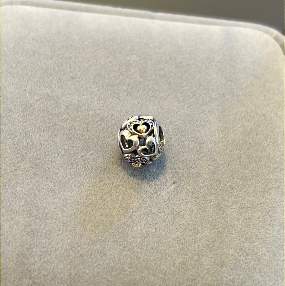 Genuine Pandora Two Tone Heart of Romance Openwork Charm