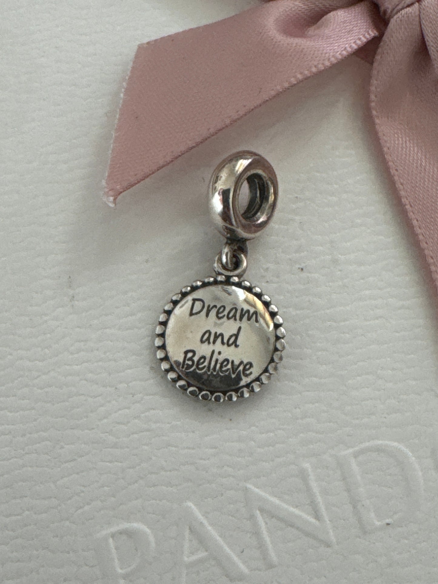 Genuine Pandora Dangle Charm Inscribed 'Dream and Believe'