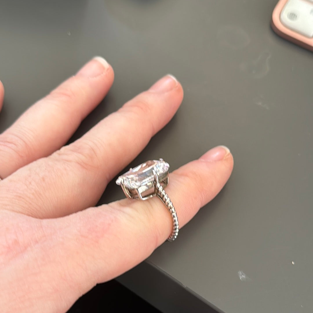 Sterling Silver Huge Rectangle CZ Ring Size 52