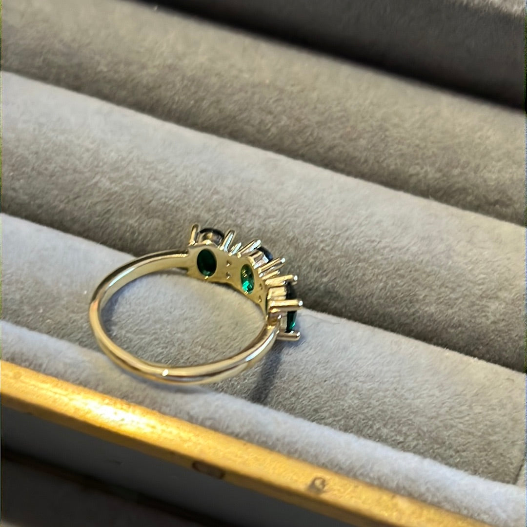 Brand New Gold Plated Pave Dark Green Emerald Oval CZ  Ring 52