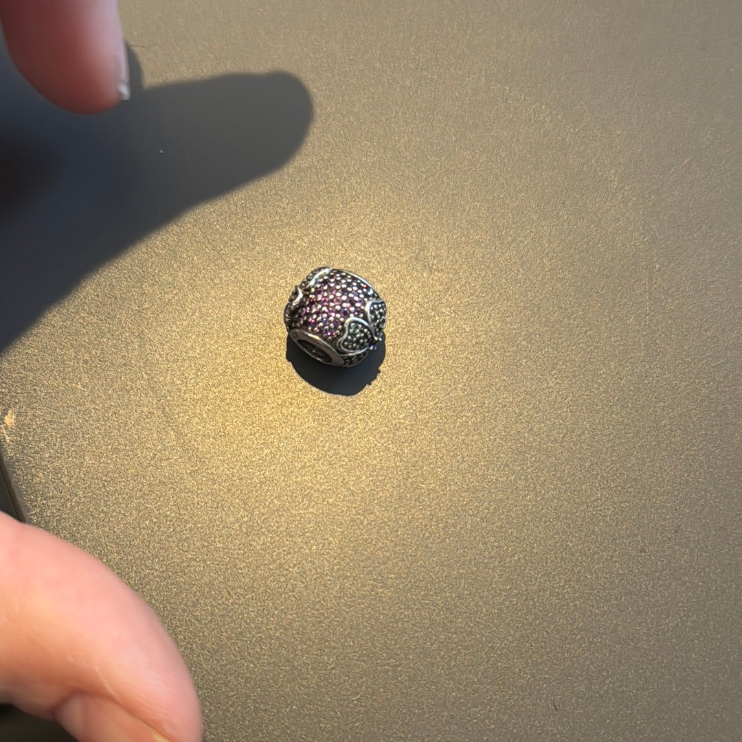 Genuine Pandora Pave Clear and Purple Daisy Flower Ball