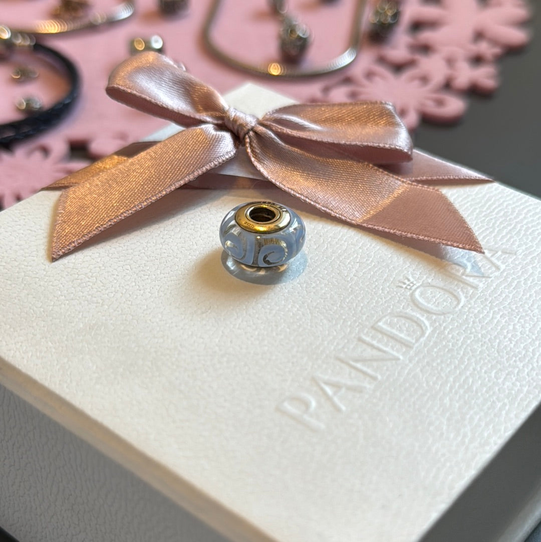 Genuine Pandora Solid 14ct Gold Blue Spiral Murano Charm HTF