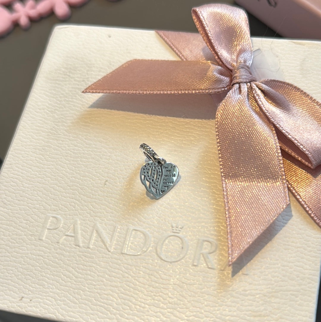 Genuine Pandora Pave Angel Wing Dangle Charm - You left my world but never my heart