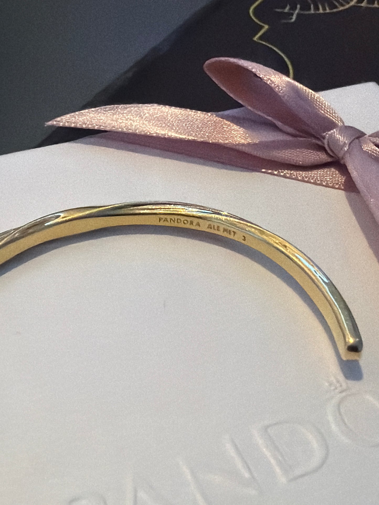 Genuine Pandora Shine Gold Twisted Metal Open Torque Bangle Size 3