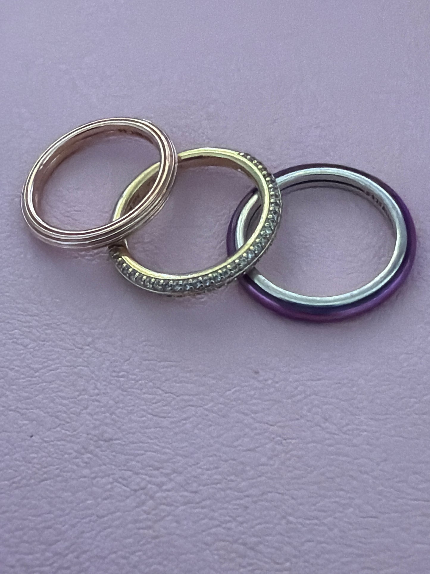 Genuine Pandora ME Ring/ Connectors Enamel Purple Rose Gold & Shine Gold Pave