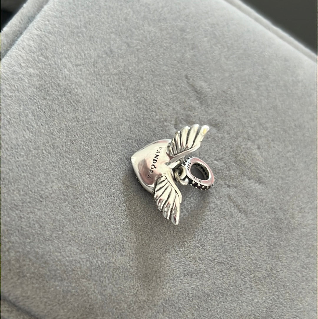 Genuine Pandora Angel Wing Halo Pave Charm Pendant