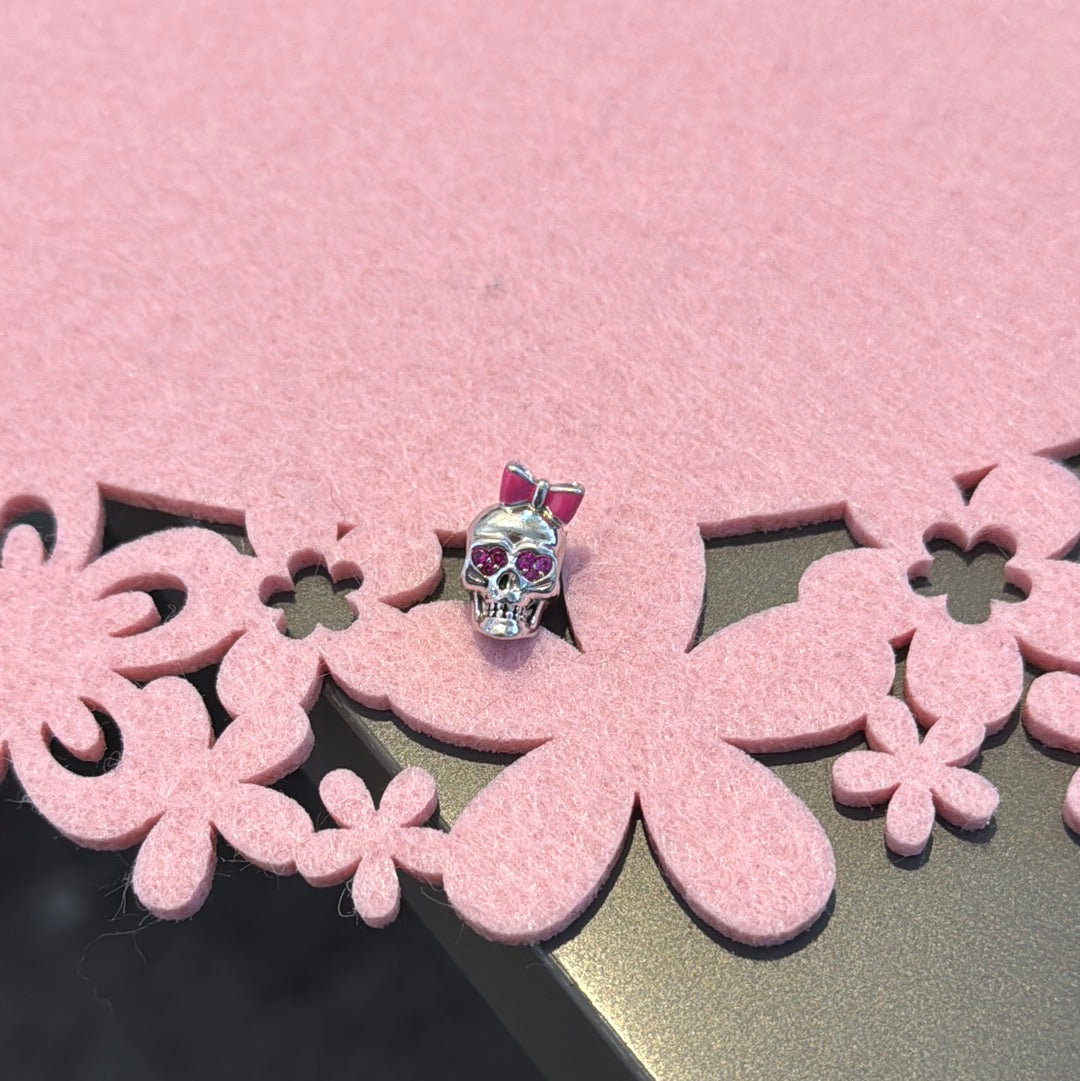 Genuine Gnoce Skull Pink Enamel Bow Charm