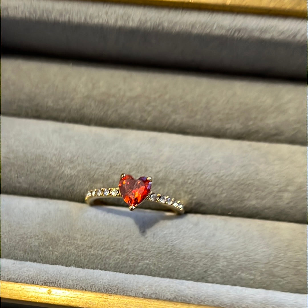 Brand New Gold Plated Pave Red CZ Heart Ring 54