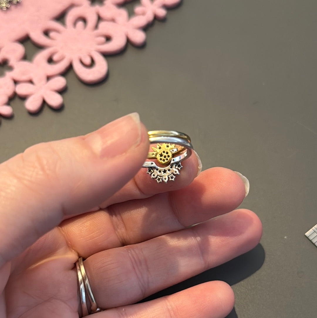 Genuine Pandora Pave Moon Ring & Shine Gold Sun Ring 54