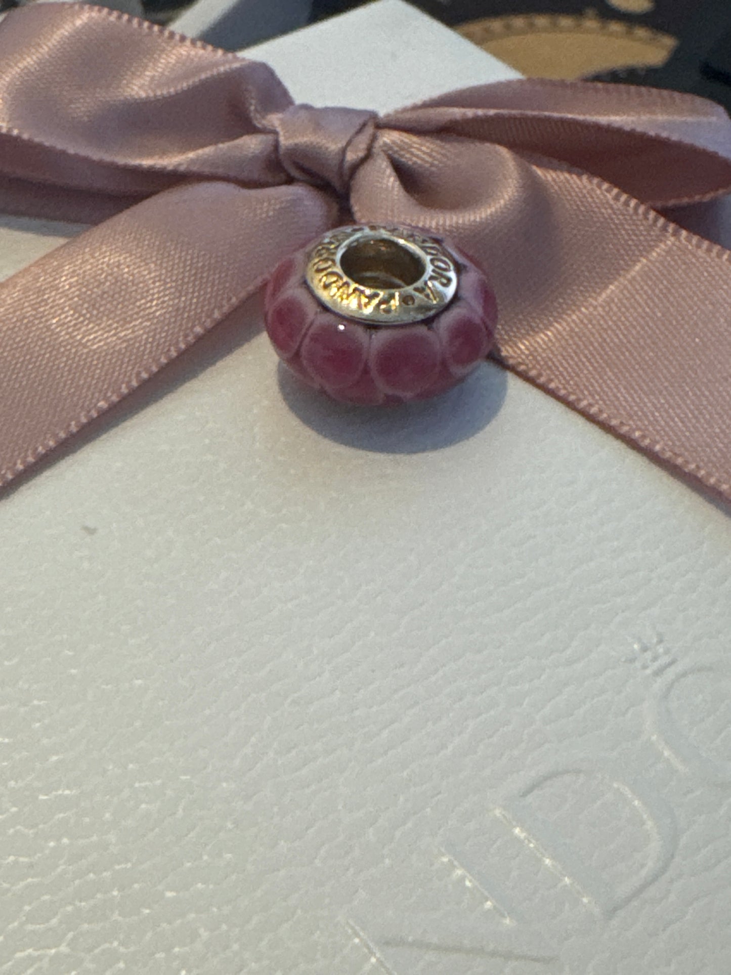Genuine Pandora Solid 14ct Gold Pink Lotus Murano Charm HTF