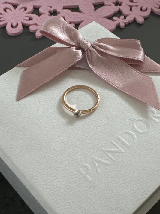 Genuine Pandora Rose Gold Pave Blue Stone 54 Solitaire Ring