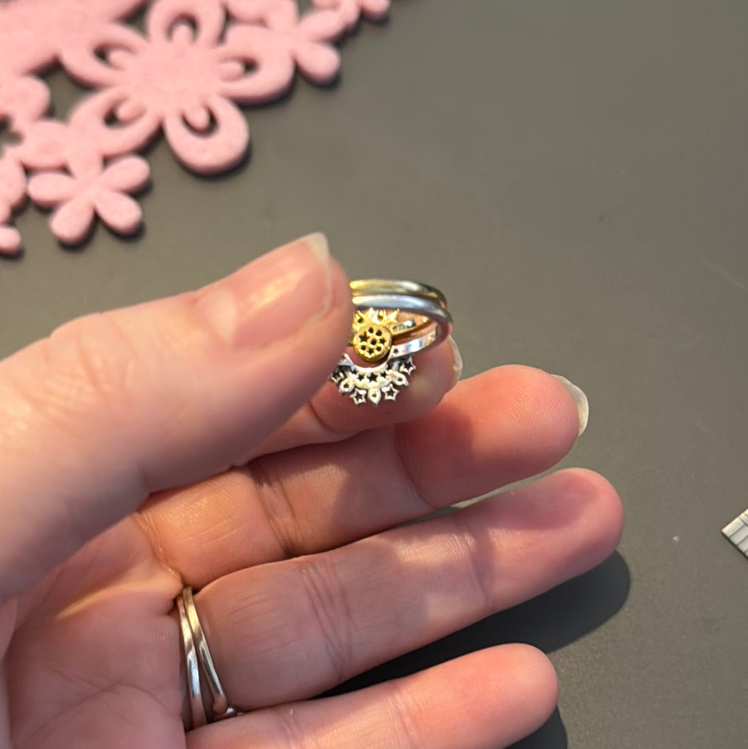 Genuine Pandora Pave Moon Ring & Shine Gold Sun Ring 54