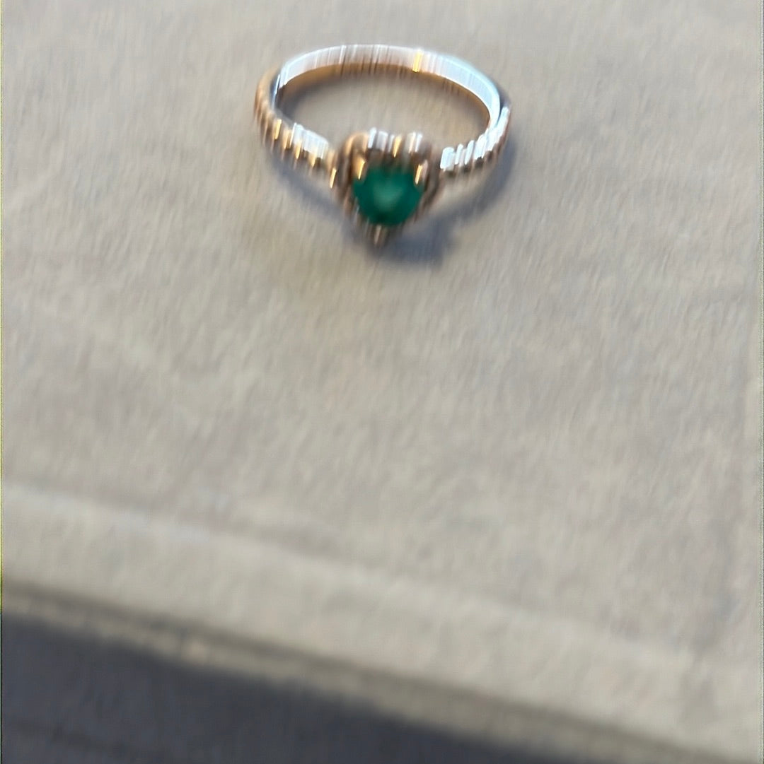 Genuine Pandora Rose Gold Pave Green Stone Heart Ring Beautiful