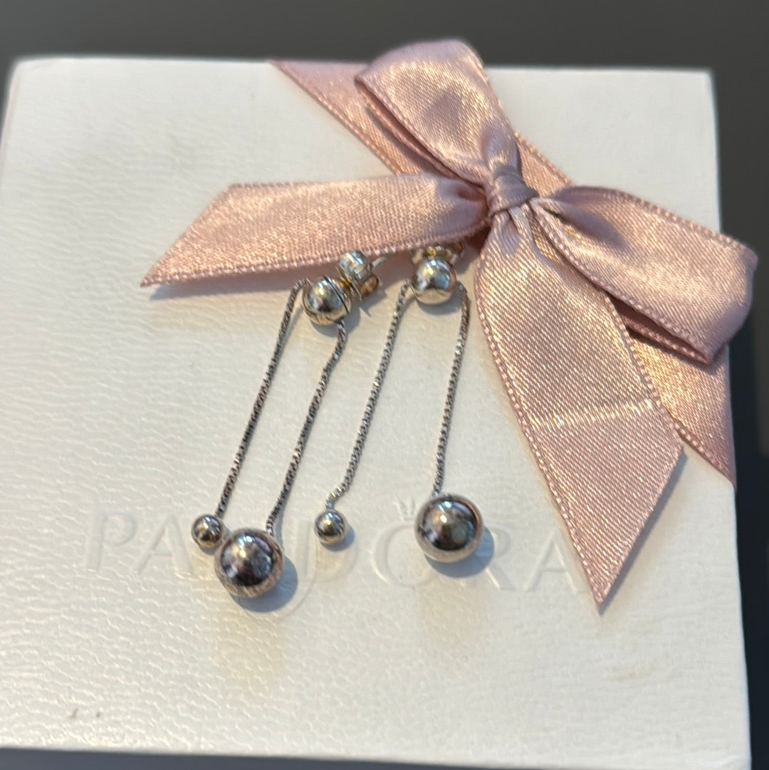 Genuine Pandora Plain String of Beads Ball Earrings Dangle
