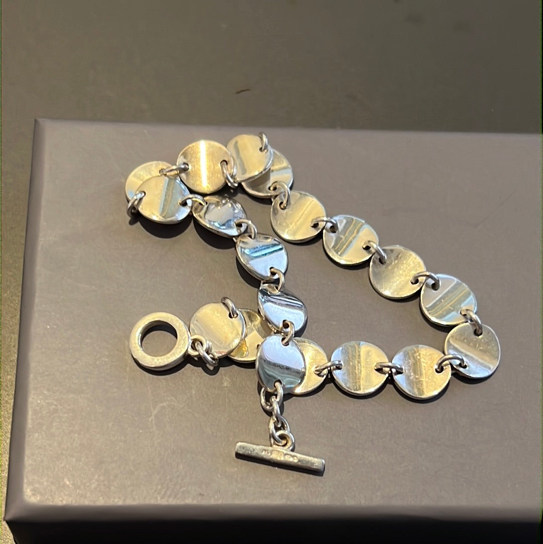 Sterling Silver Circle Link Beautiful Flat Bracelet 18cm
