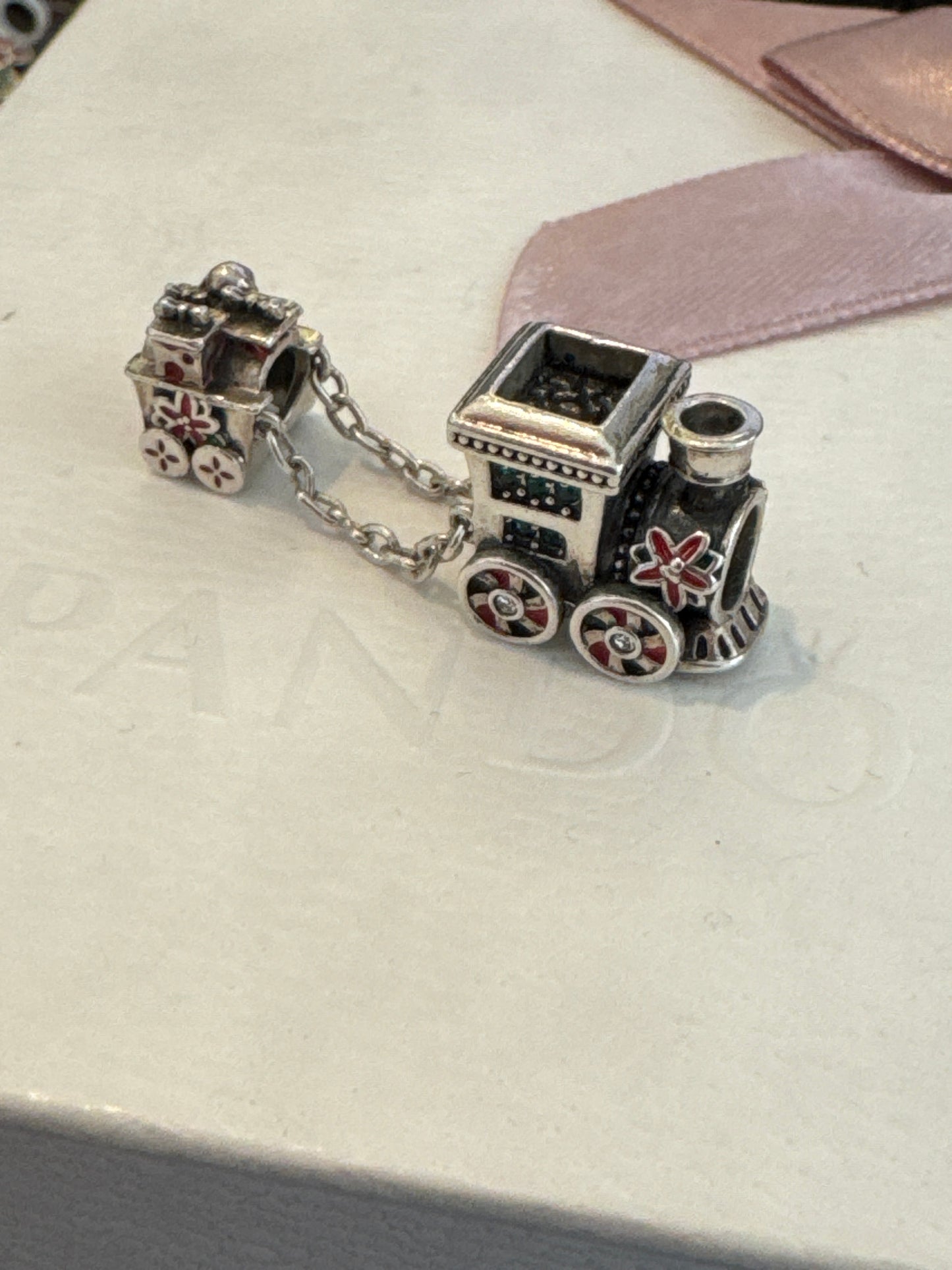 Genuine Chamilia Christmas Enamel Train With Carriage Charm
