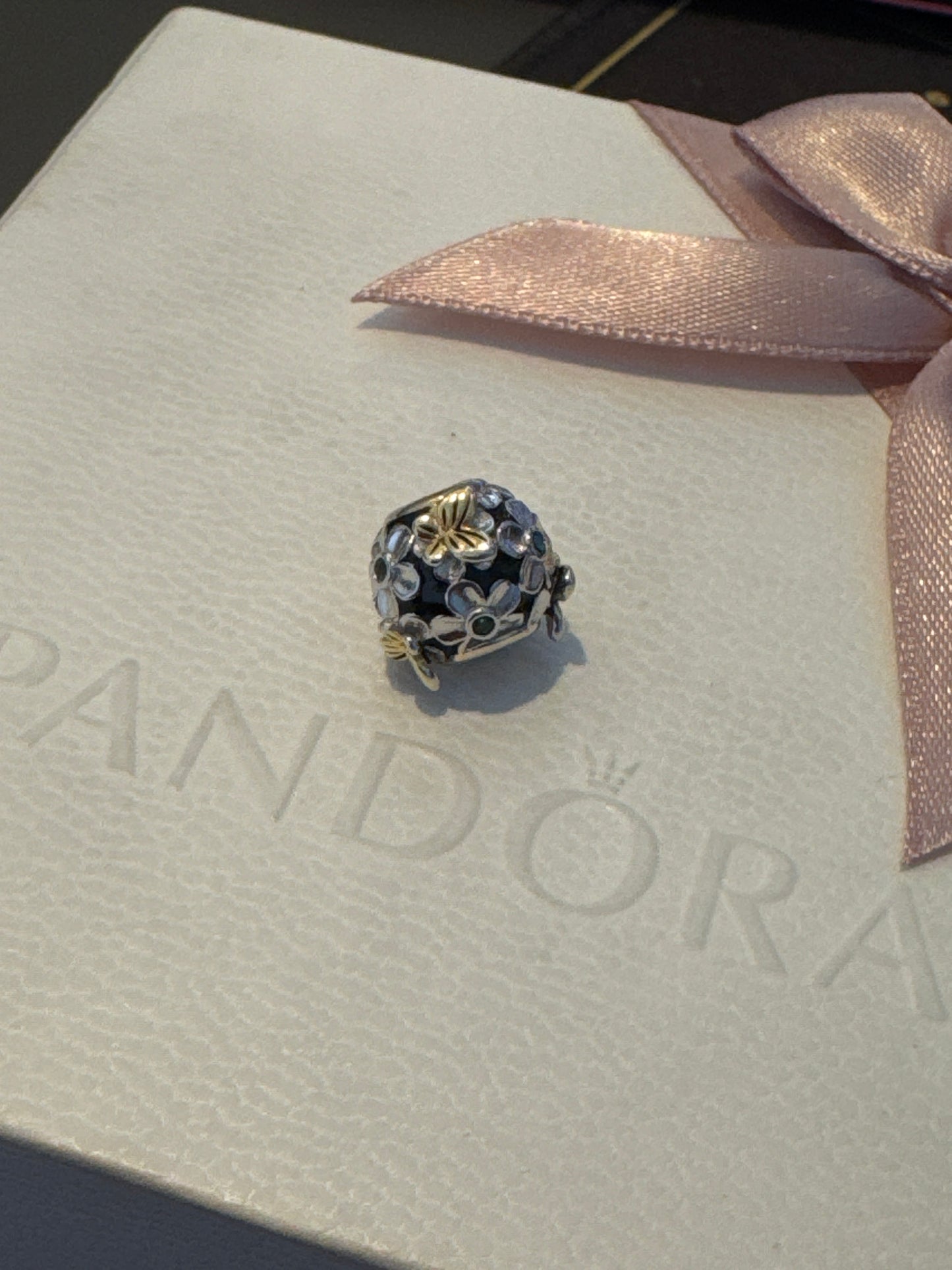Genuine Gnoce Yellow Butterfly and CZ Daisy Openwork Charm