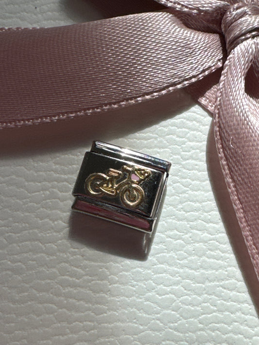 Genuine Nomination Silver Link Charm Gold Enamel Flower Bicycle Bike
