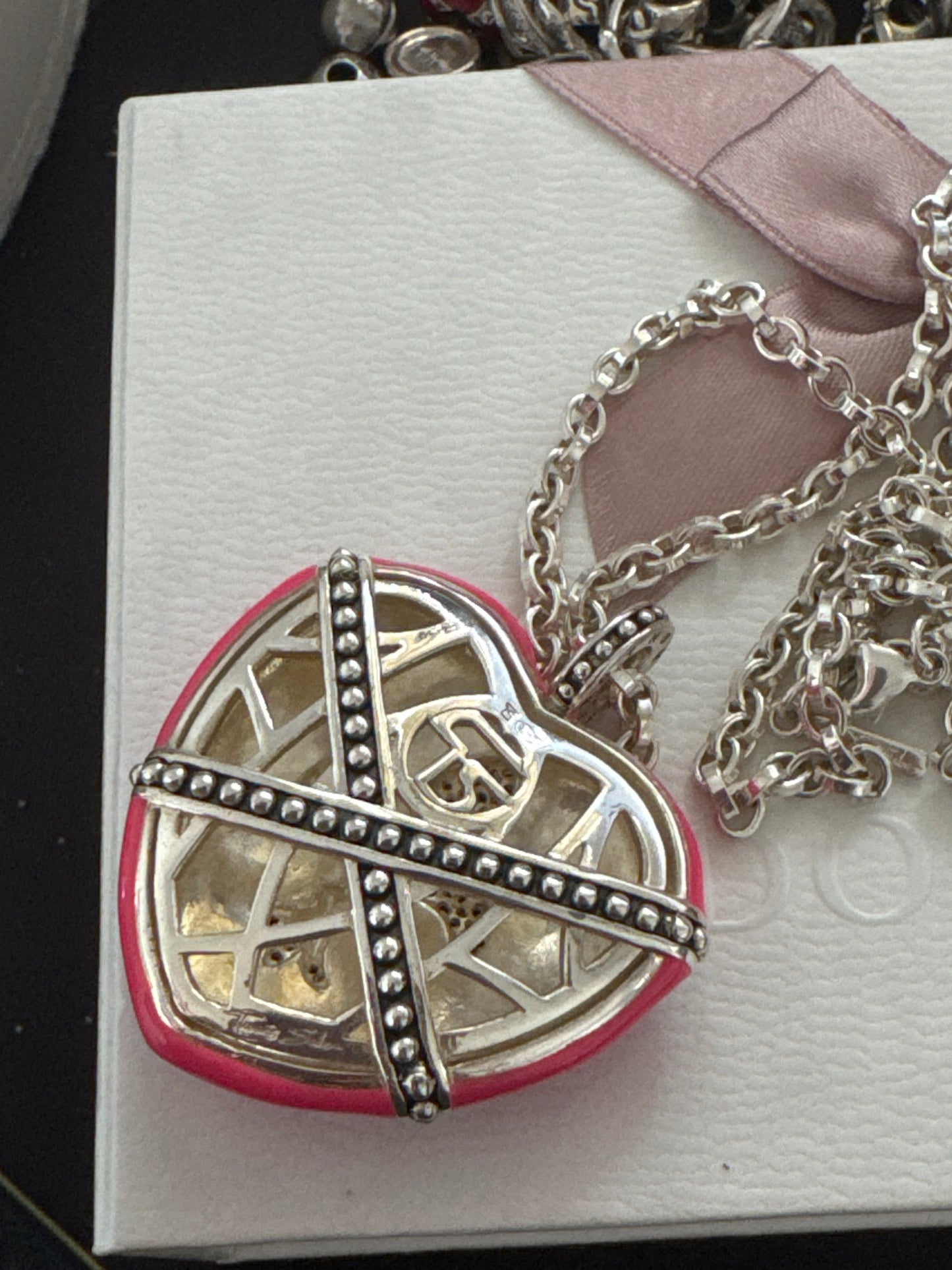 Genuine Thomas Sabo Pink Pave Heart Flur De Lys RARE HTF Necklace 50cm