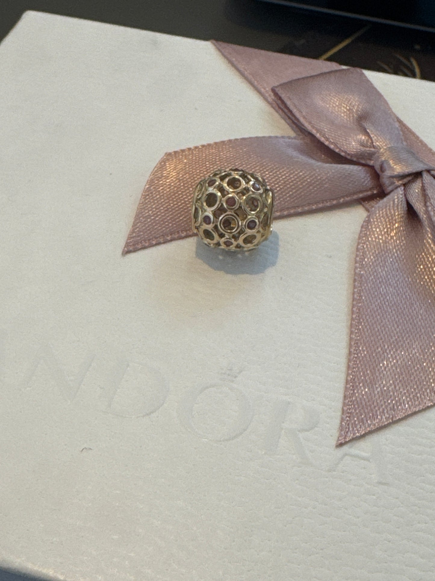 Genuine Pandora 14ct Solid Gold Celtic Circles Pink Topaz Openwork Charm