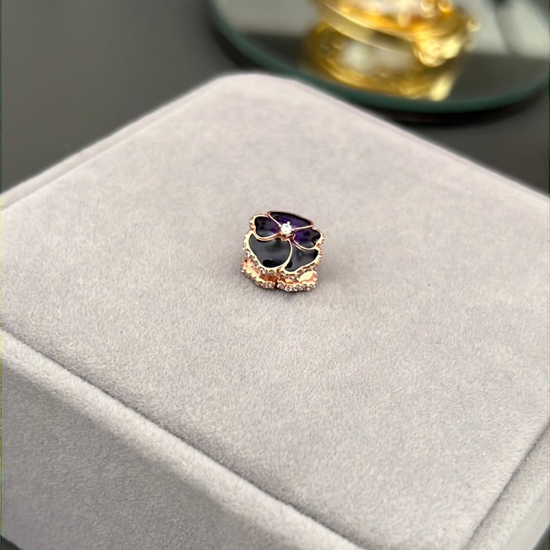 Genuine Pandora Rose Gold Pave Purple Pansy Flower Charm