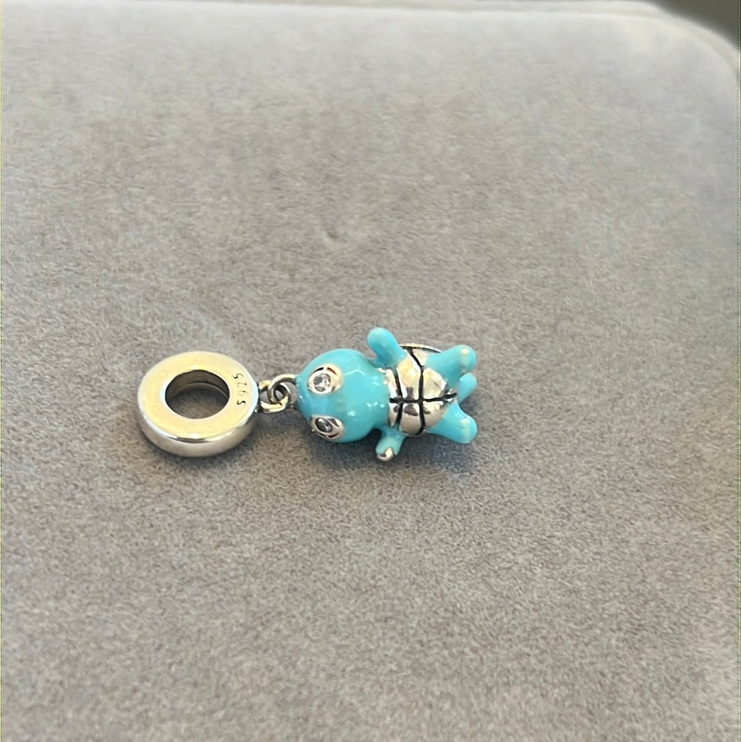 Sterling Silver Enamel Blue Turtle Squirtle Dangle Charm
