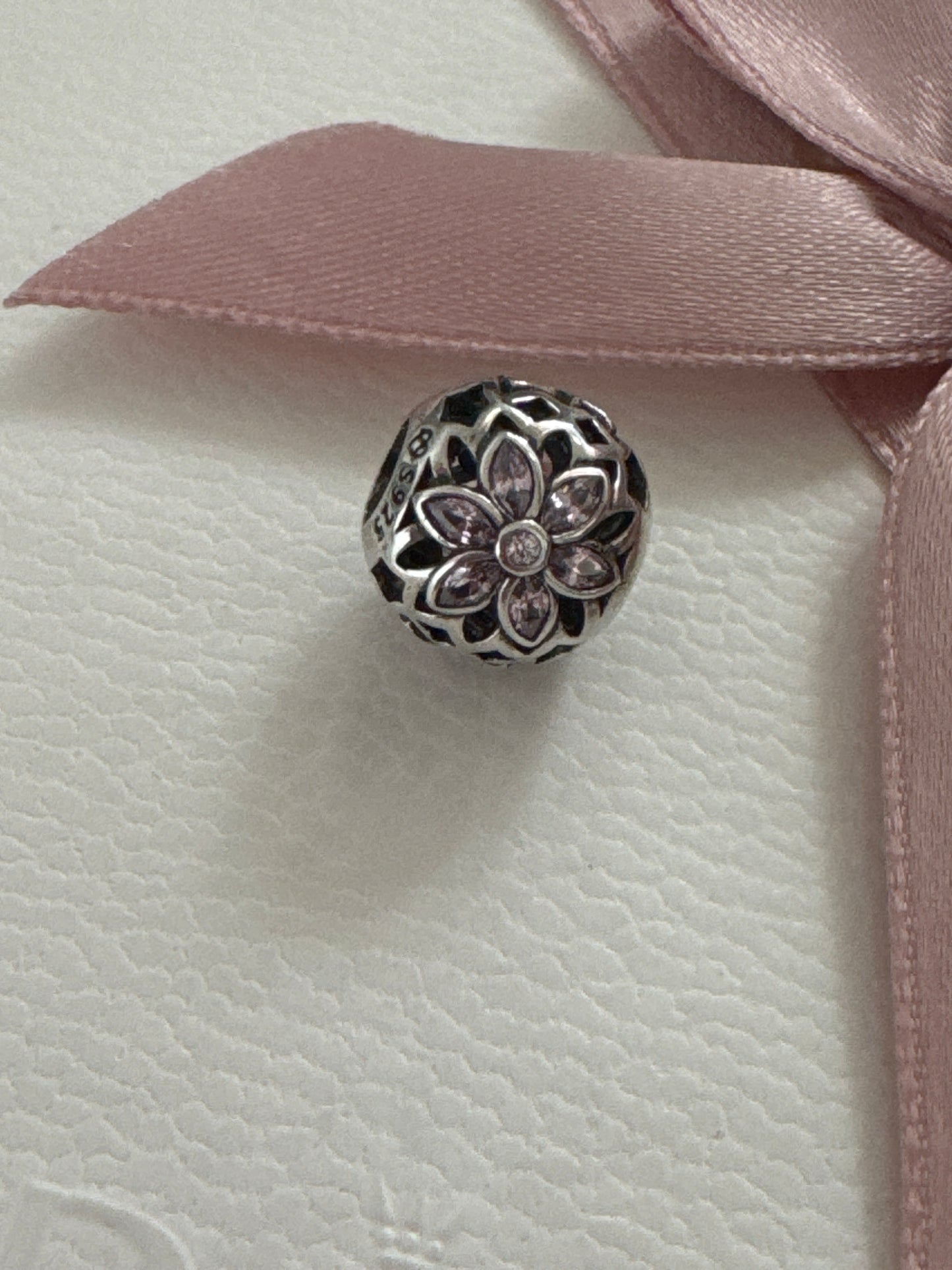 Sterling Silver Clear Pave Flower Openwork Charm