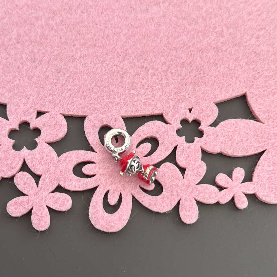 Genuine Pandora Chinese Two Tone Fortune and Luck Dangle Charm With Red Enamel Details