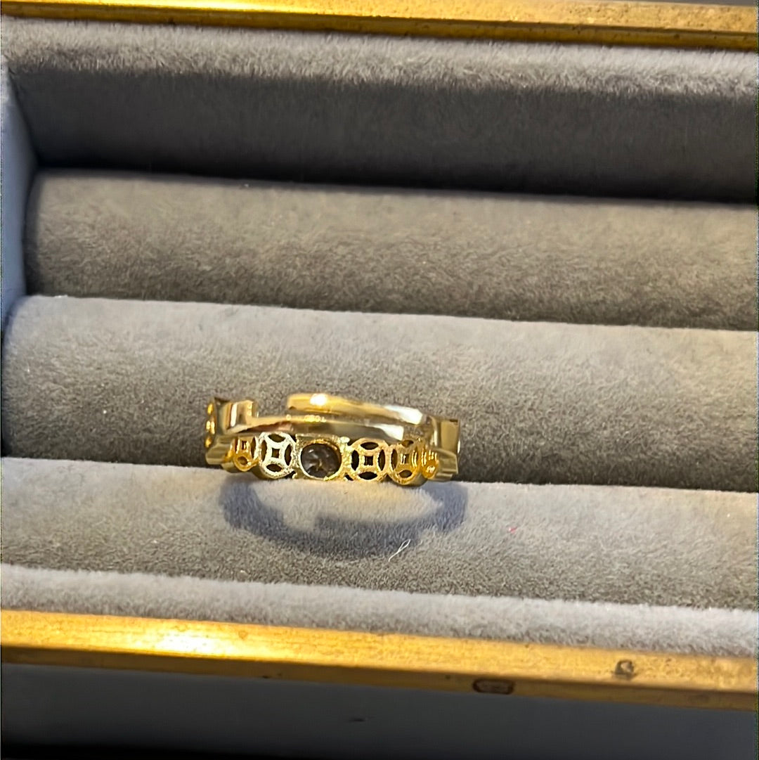 Brand New 14kt Gold Plated Clear Pave Openwork Ring ADJUSTABLE