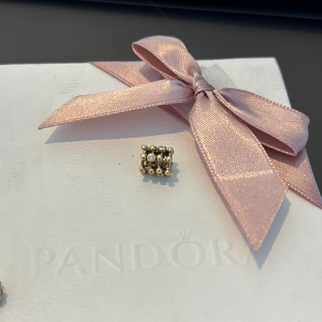 Genuine Pandora Solid Gold 14ct Beautiful Catch DIA Matrix Charm
