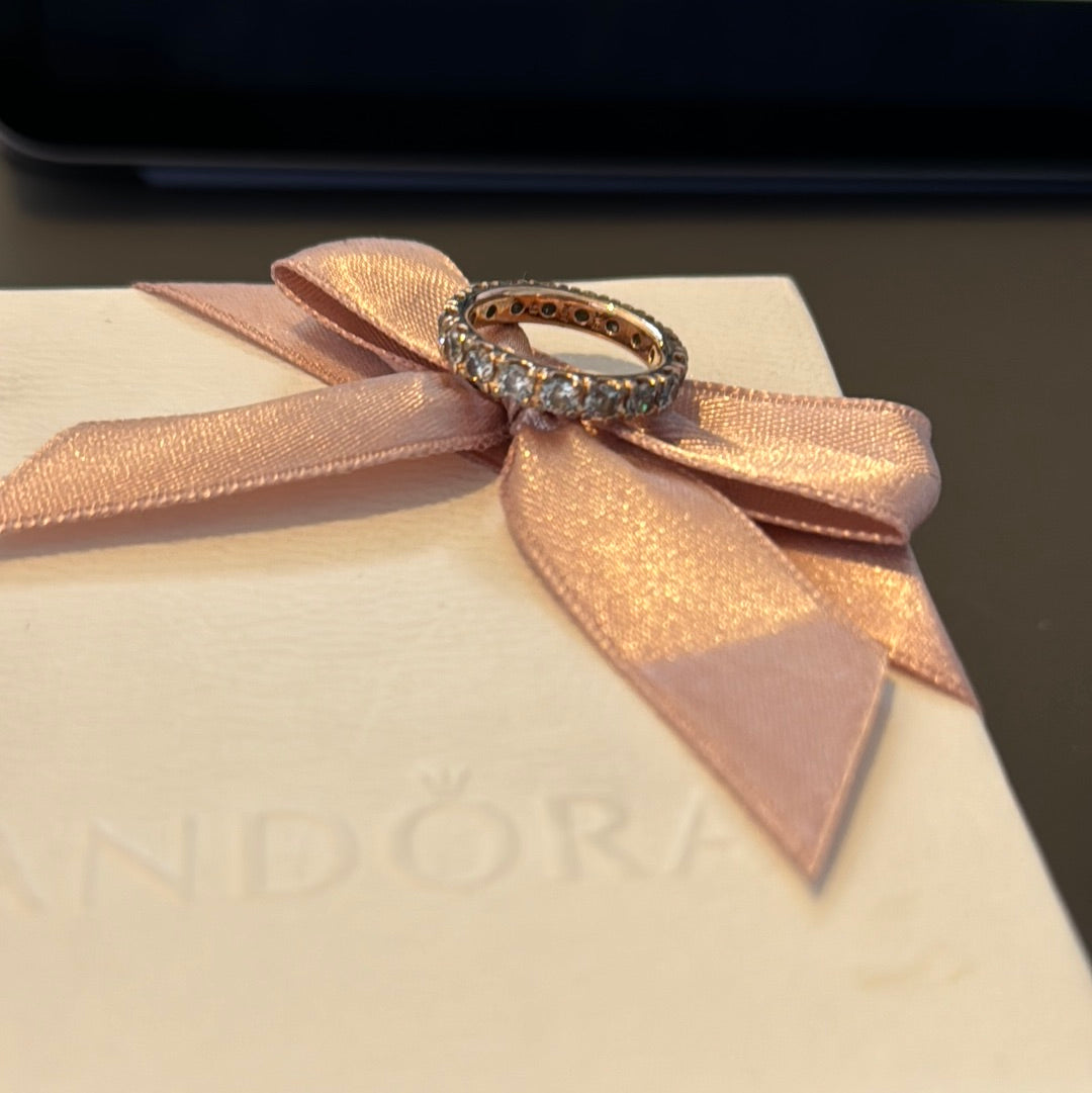 Genuine Pandora Rose Gold Square CZ Pave Ring Size 54