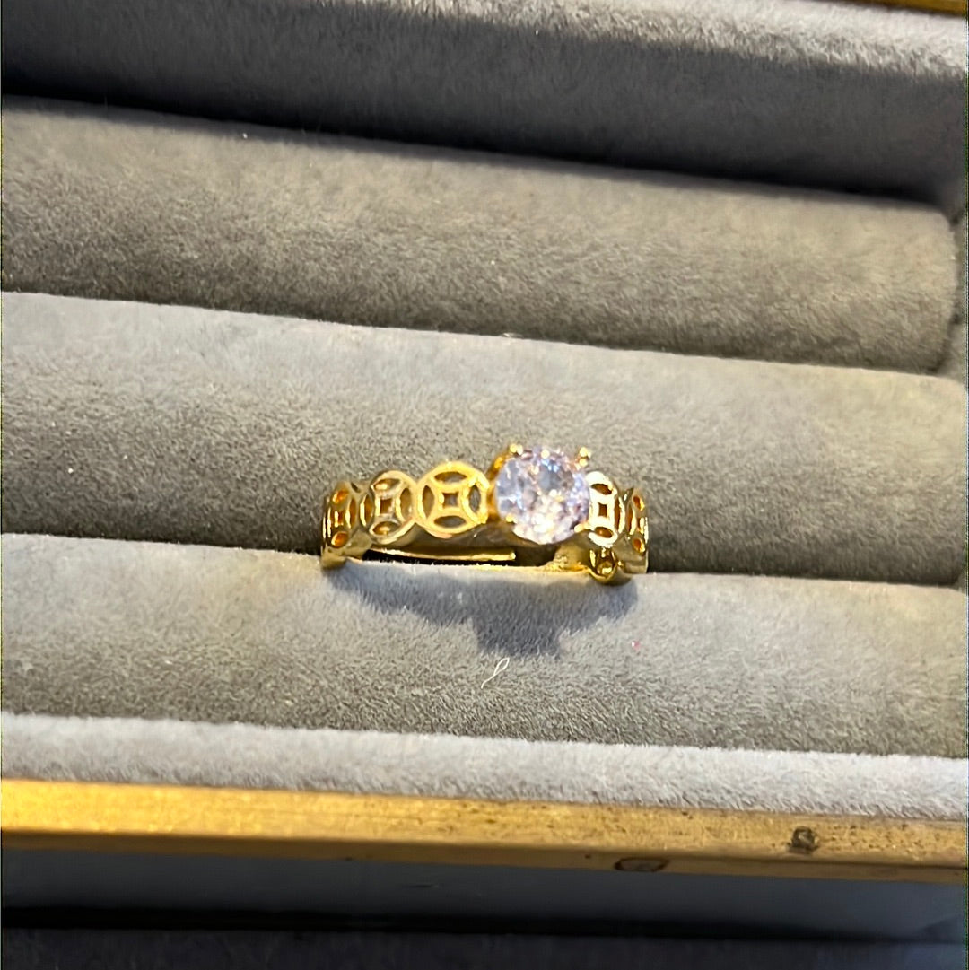Brand New 14kt Gold Plated Clear Pave Openwork Ring ADJUSTABLE