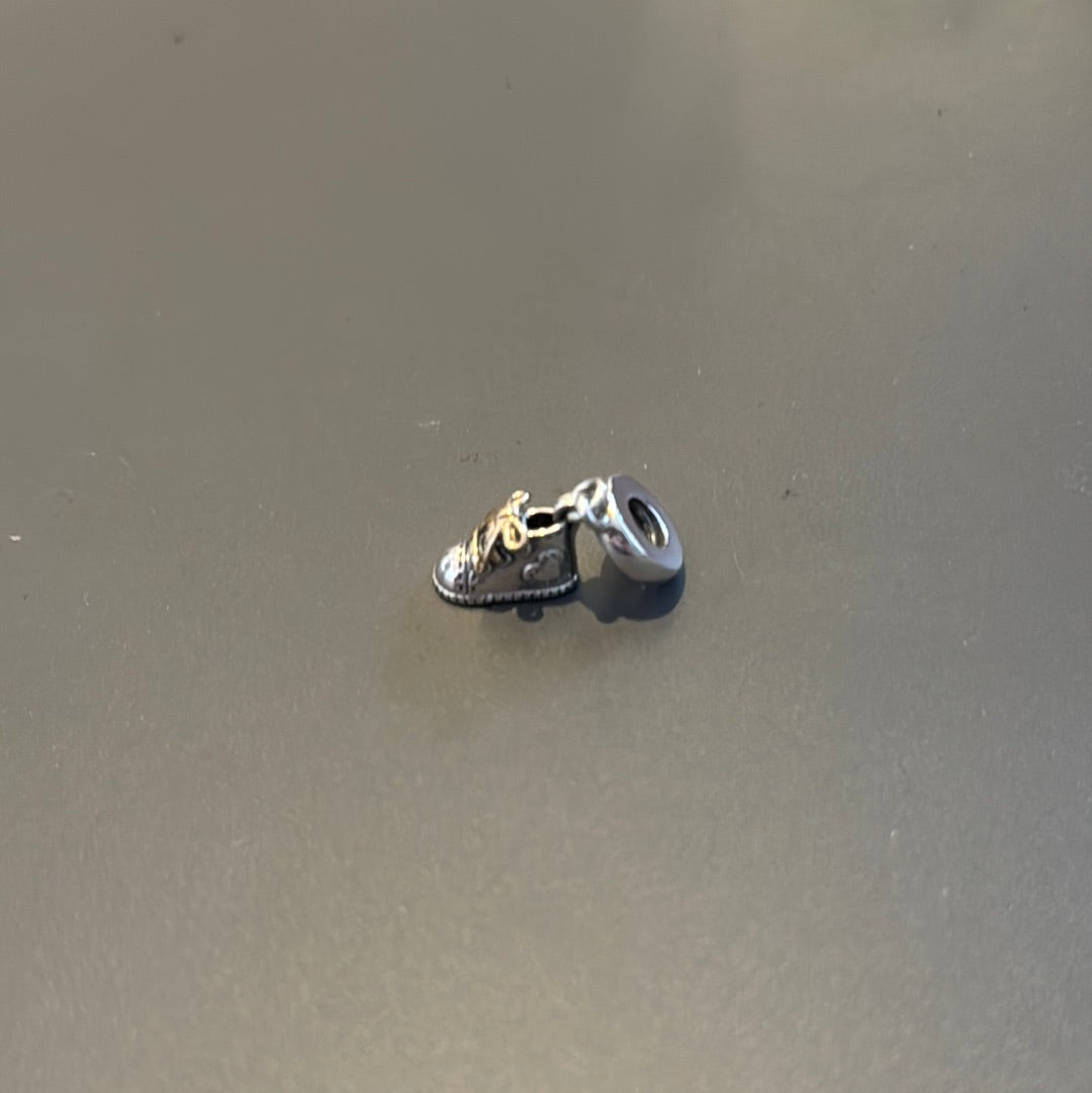 Genuine Pandora New Style Two Tone Baby Bootie Shoe Dangle Charm
