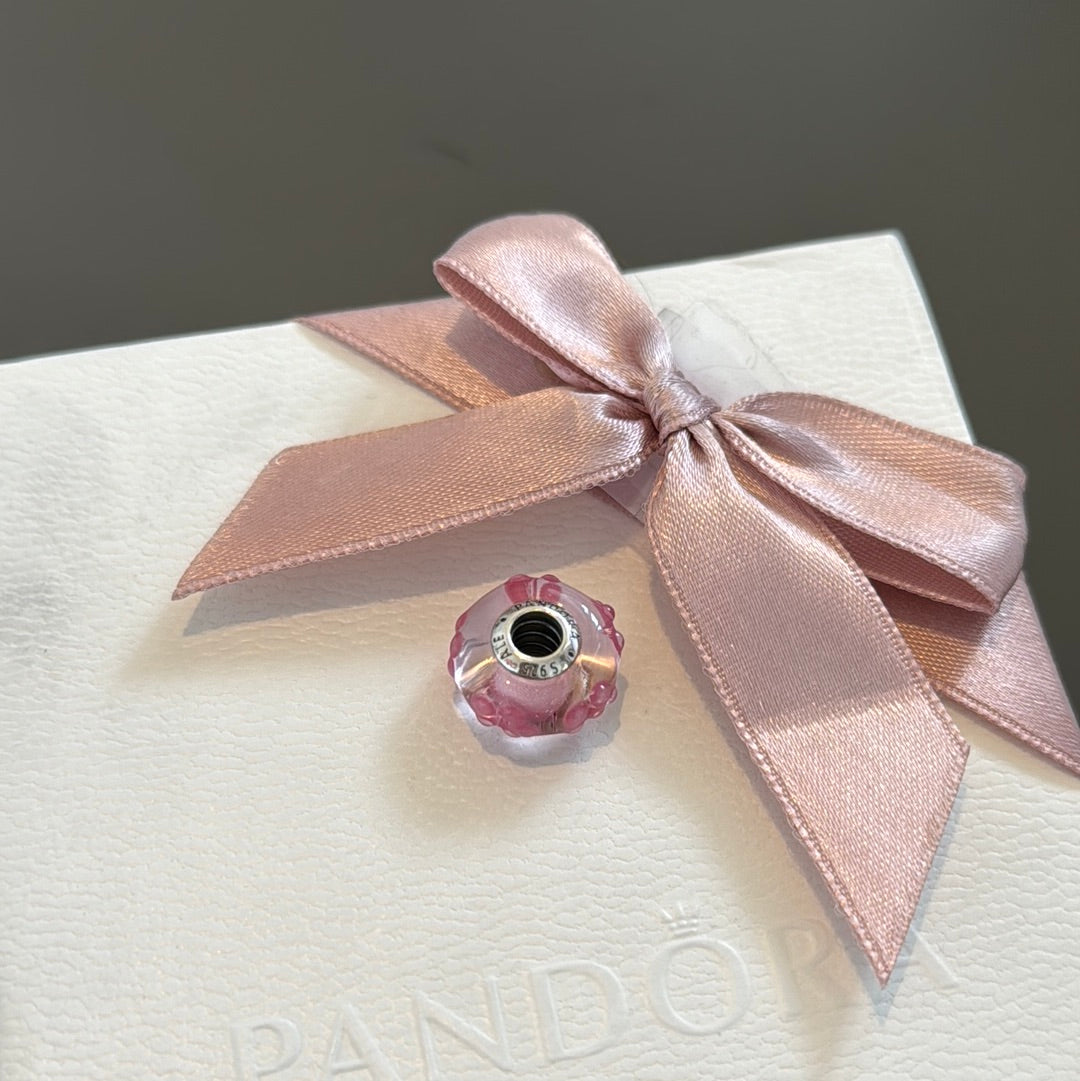 Genuine Pandora Pink Sparkly Raised Flower Murano Charm