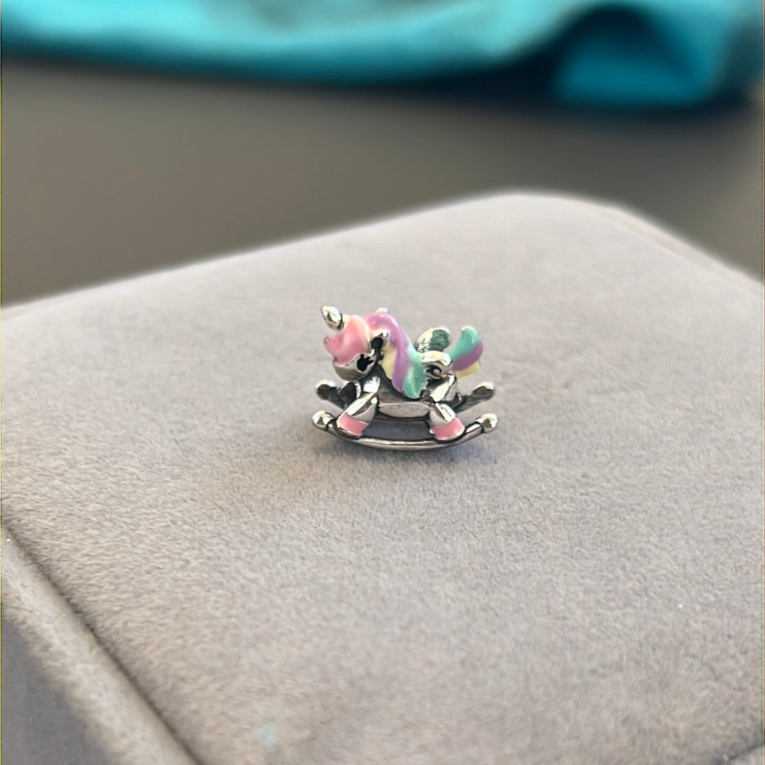 Sterling Silver Enamel Unicorn Rocking Horse Charm