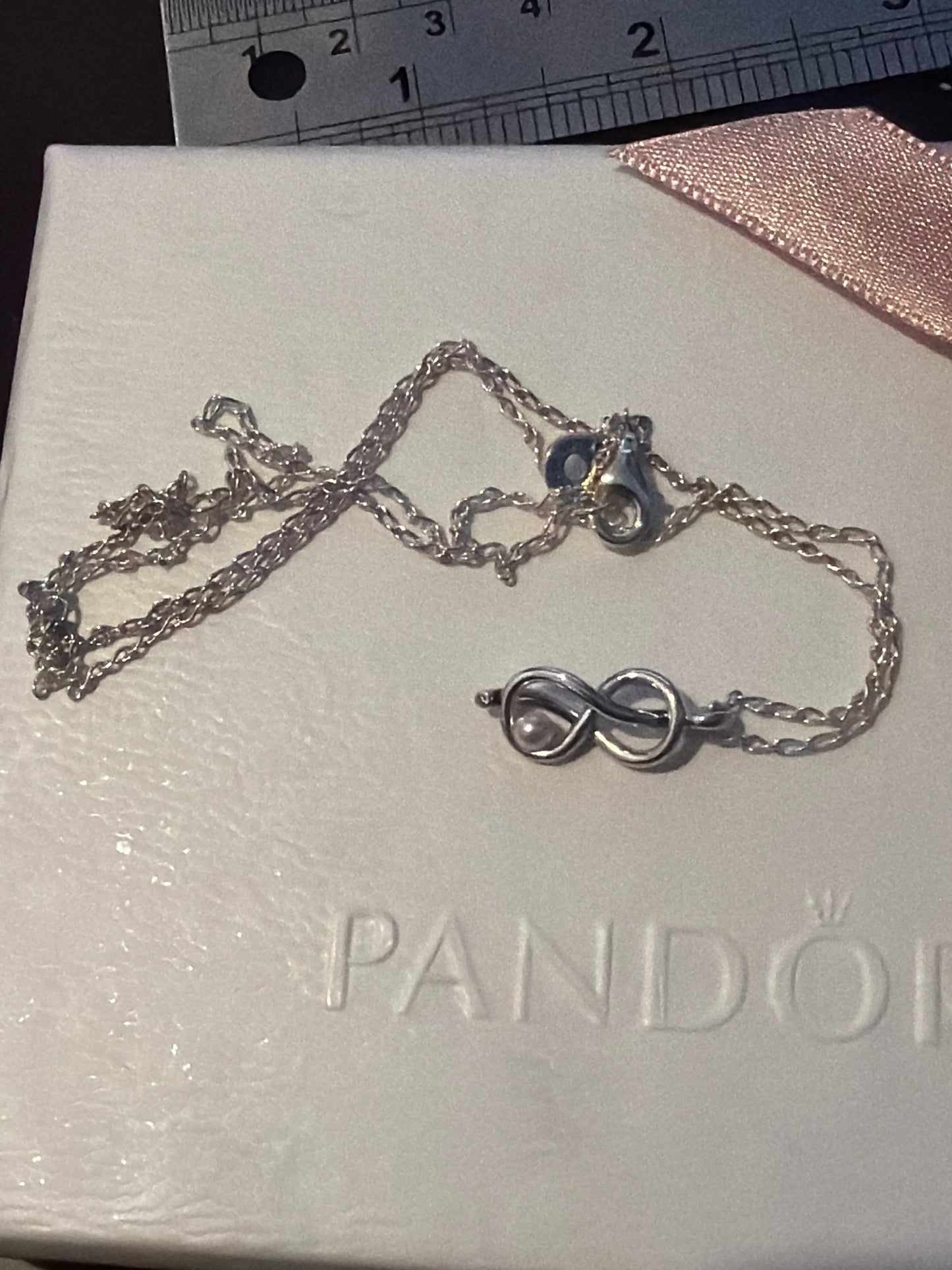 Genuine Pandora Infinity Knot Pearl Collier Necklace