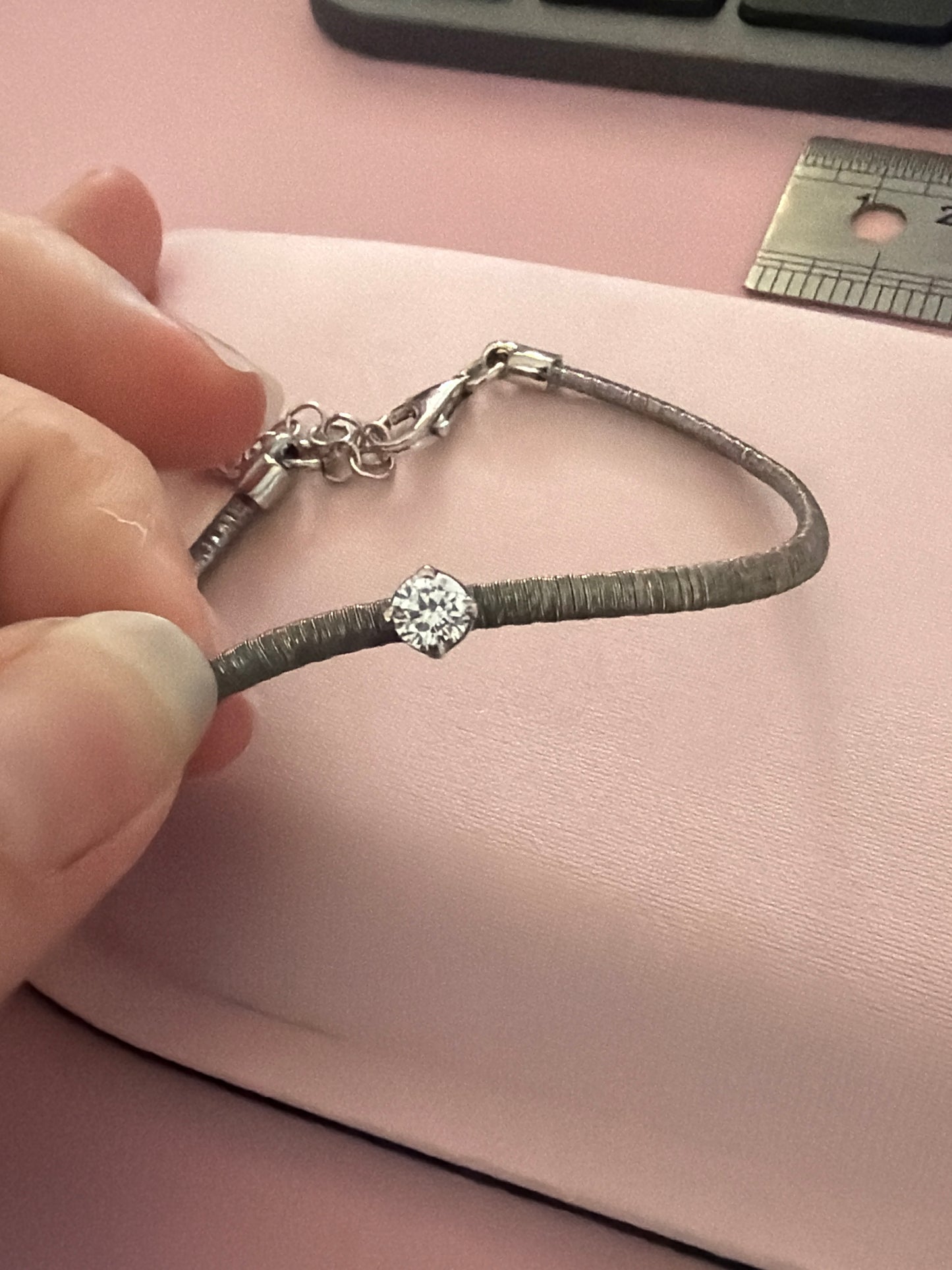 Genuine Nomination Silver Textured Adjustable Bracelet With Large Clear CZ 20cm