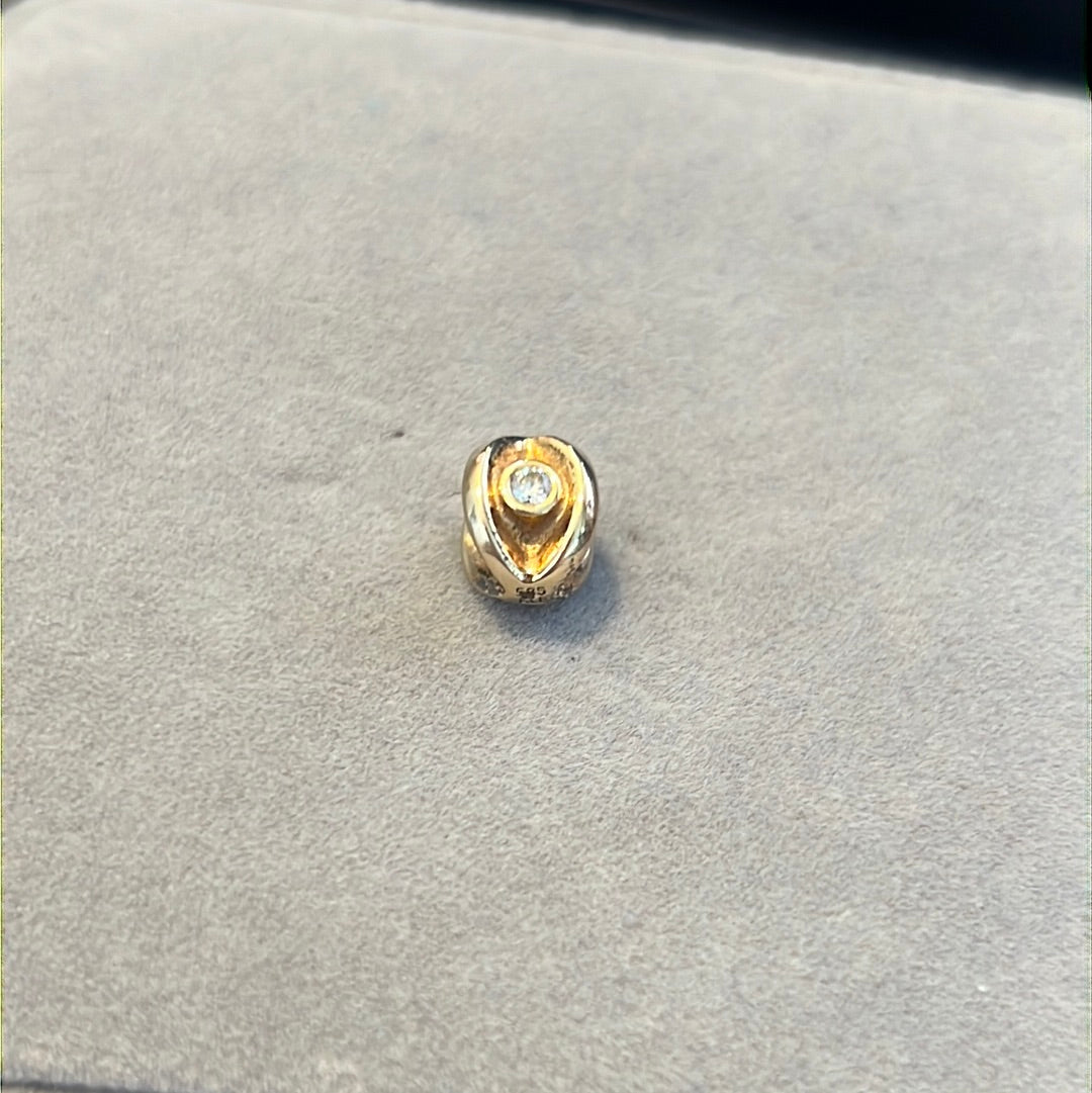 Genuine Pandora Solid gold 14ct CZ Lucky Eye Crossover Charm Rare