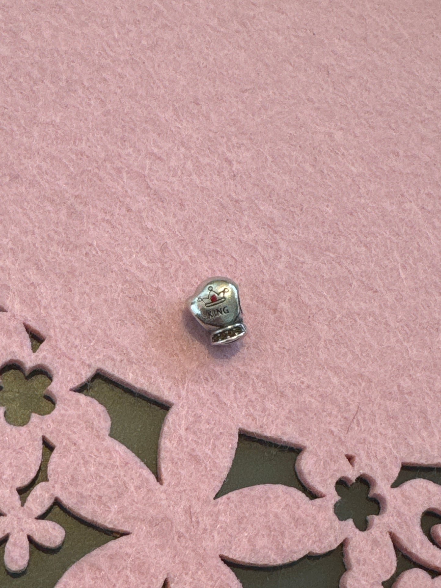 Sterling Silver Boxing Glove King Charm