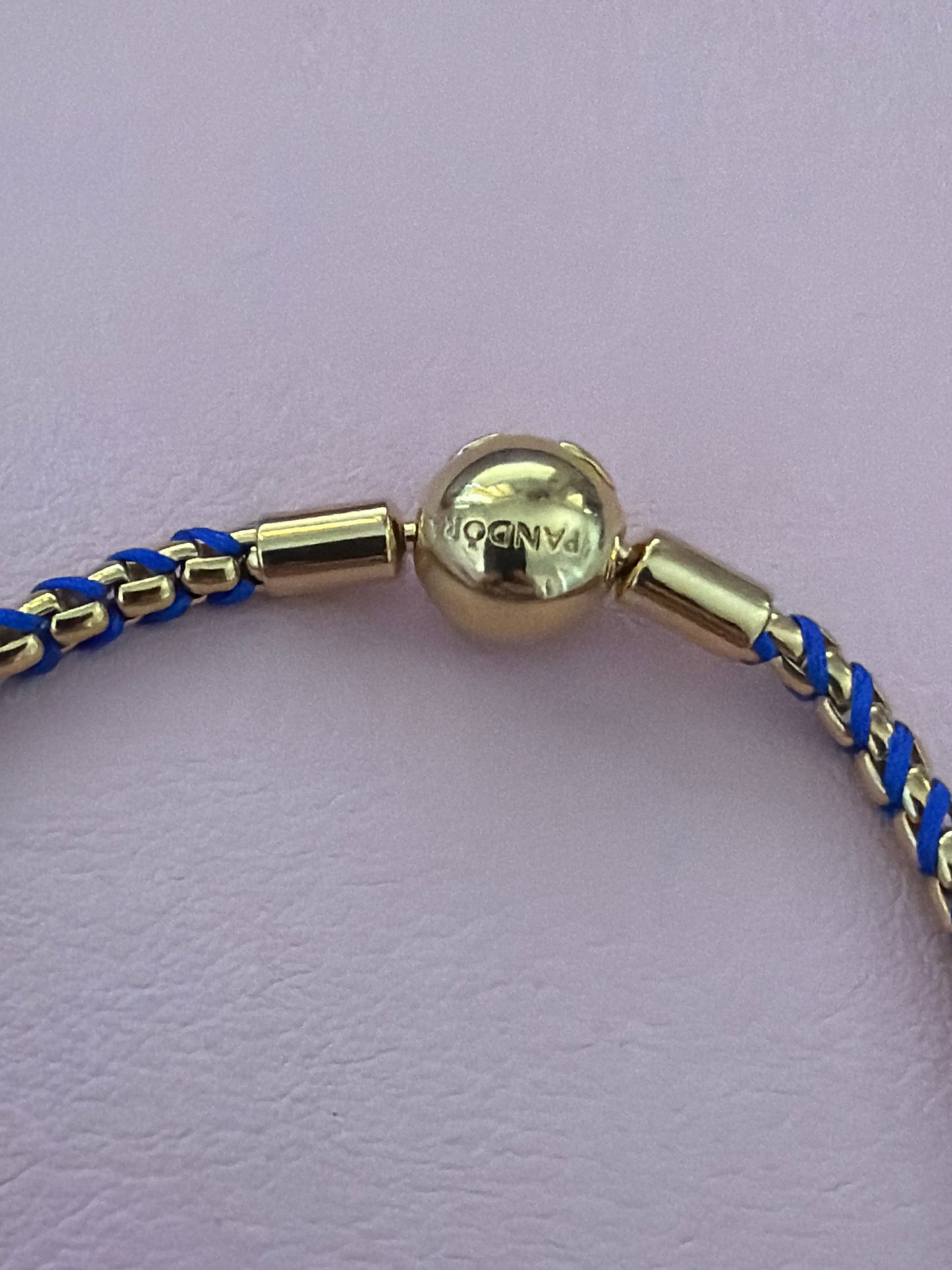 Genuine Pandora Moments Shine Gold and Blue Cord Box Plait Bracelet 19cm