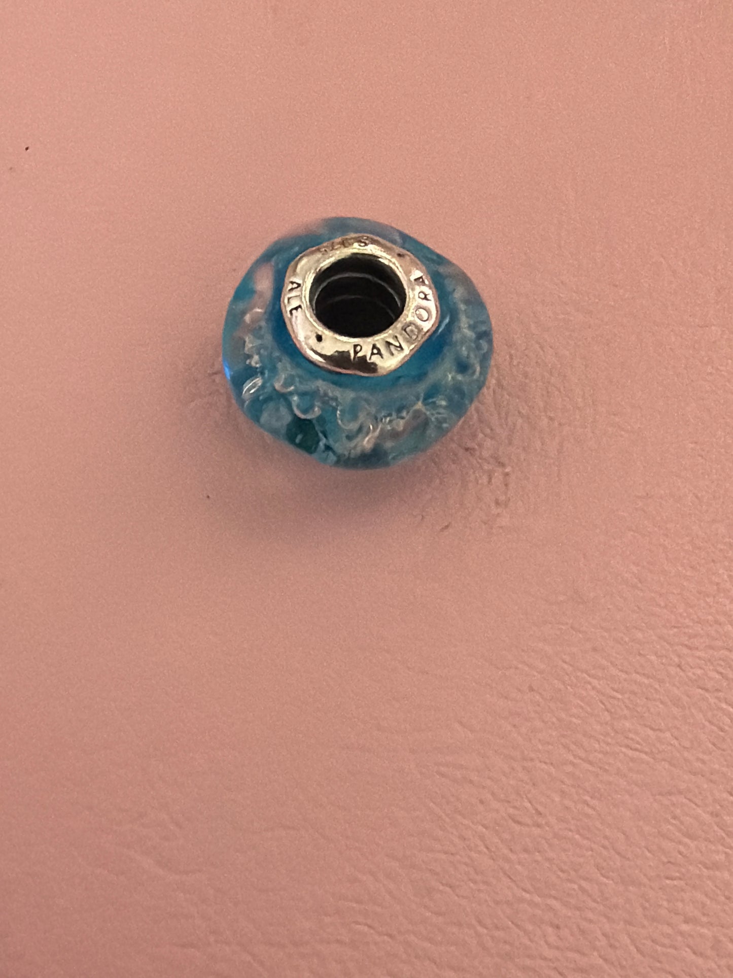 Genuine Pandora Small Light Mini Blue Shine Sea Bumpy Wave Murano Beautiful